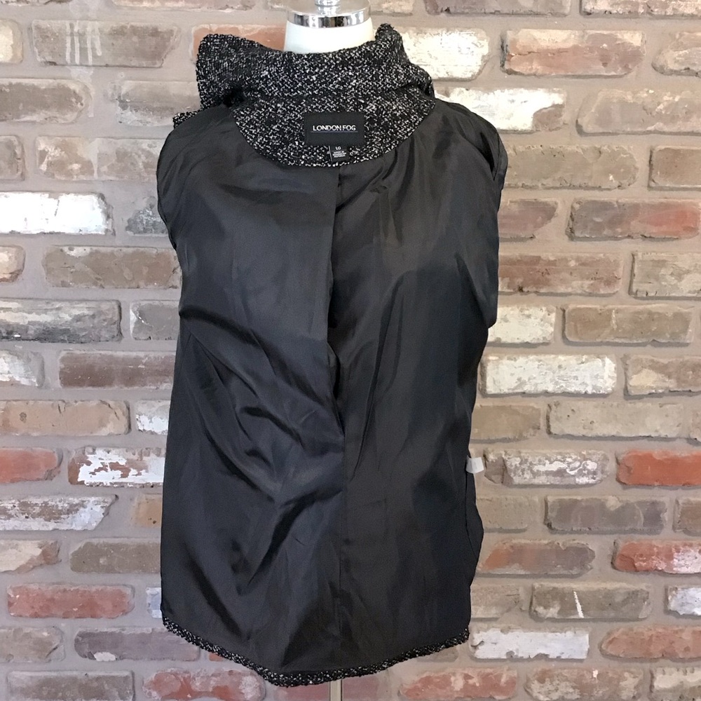LONDON FOG Women’s Black & White Marled Textured Collared Wool Blend Coat L - Picture 6 of 9